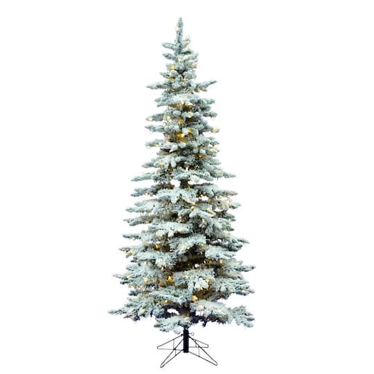 7.5ft. Pre-Lit Slim Flocked Utica Fir Artificial Christmas Tree, Pure White LED Lights